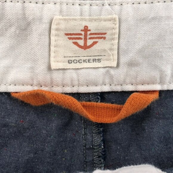 Dockers Mens Shorts Size 42 Chambray Blue Flat Front Chino Casual Gray Classic - Picture 3 of 14